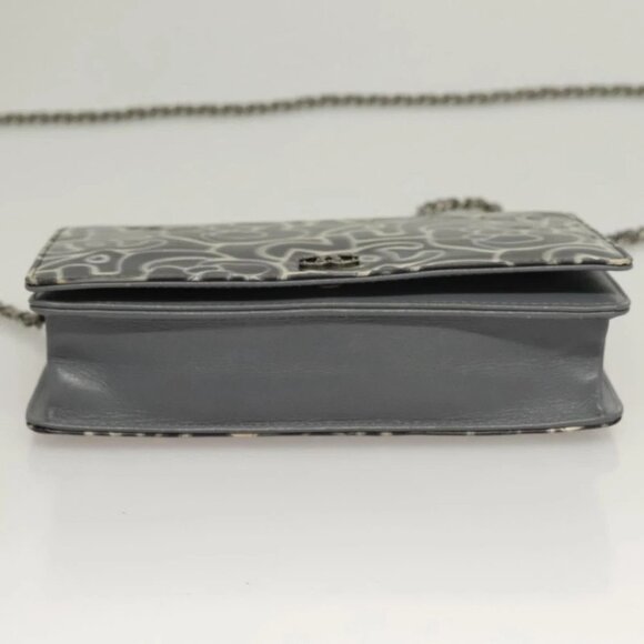 CHANEL Camellia COCO Mark Chain Wallet Patent leather Gray CC Auth PP850 - Picture 7 of 15